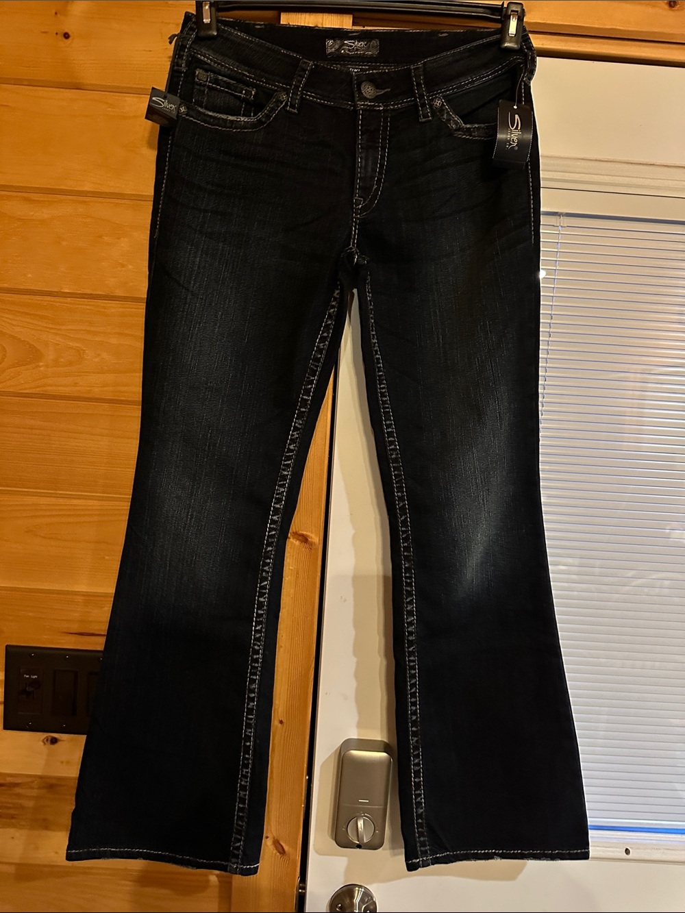 Silver Jeans Dark Indigo Flare Jeans with Contrast Stitching